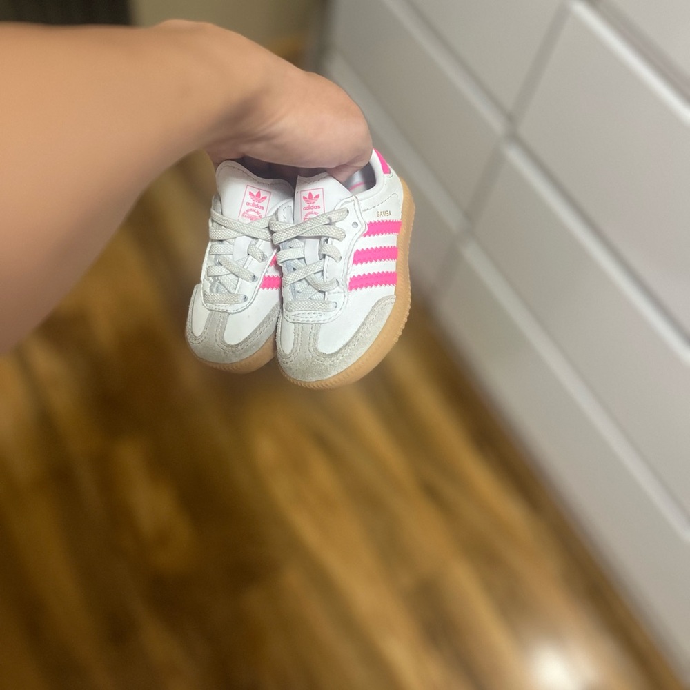 Adidas Kids' Pink and White Sneakers with Gum Sole